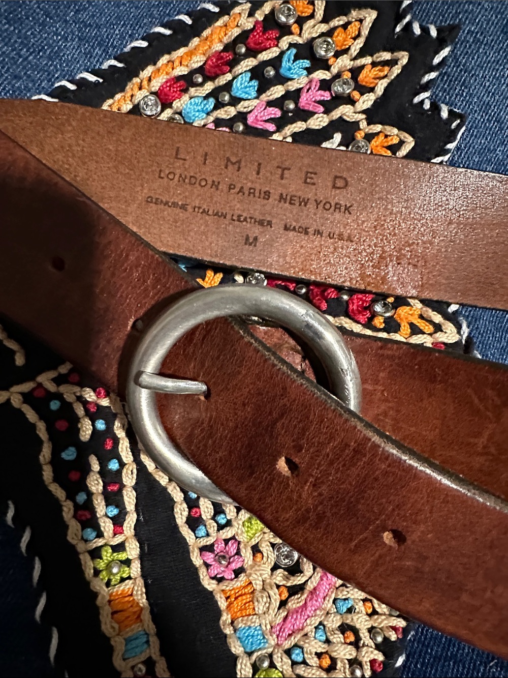 The Limited Brown Leather Belt with Round Silver Buckle